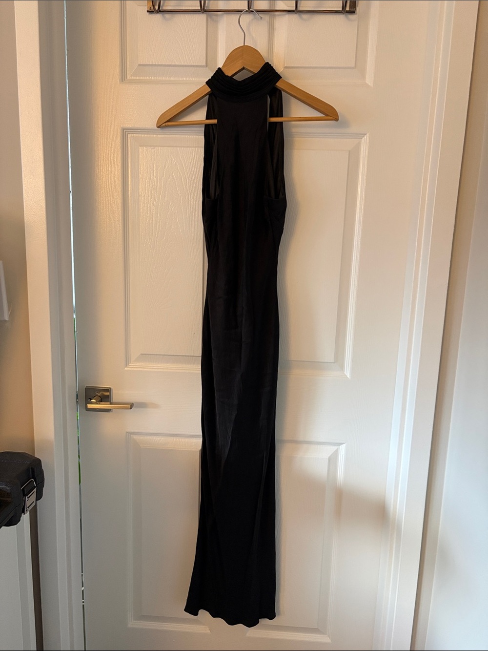 Meshki Black Low Back High-Neck Maxi Dress